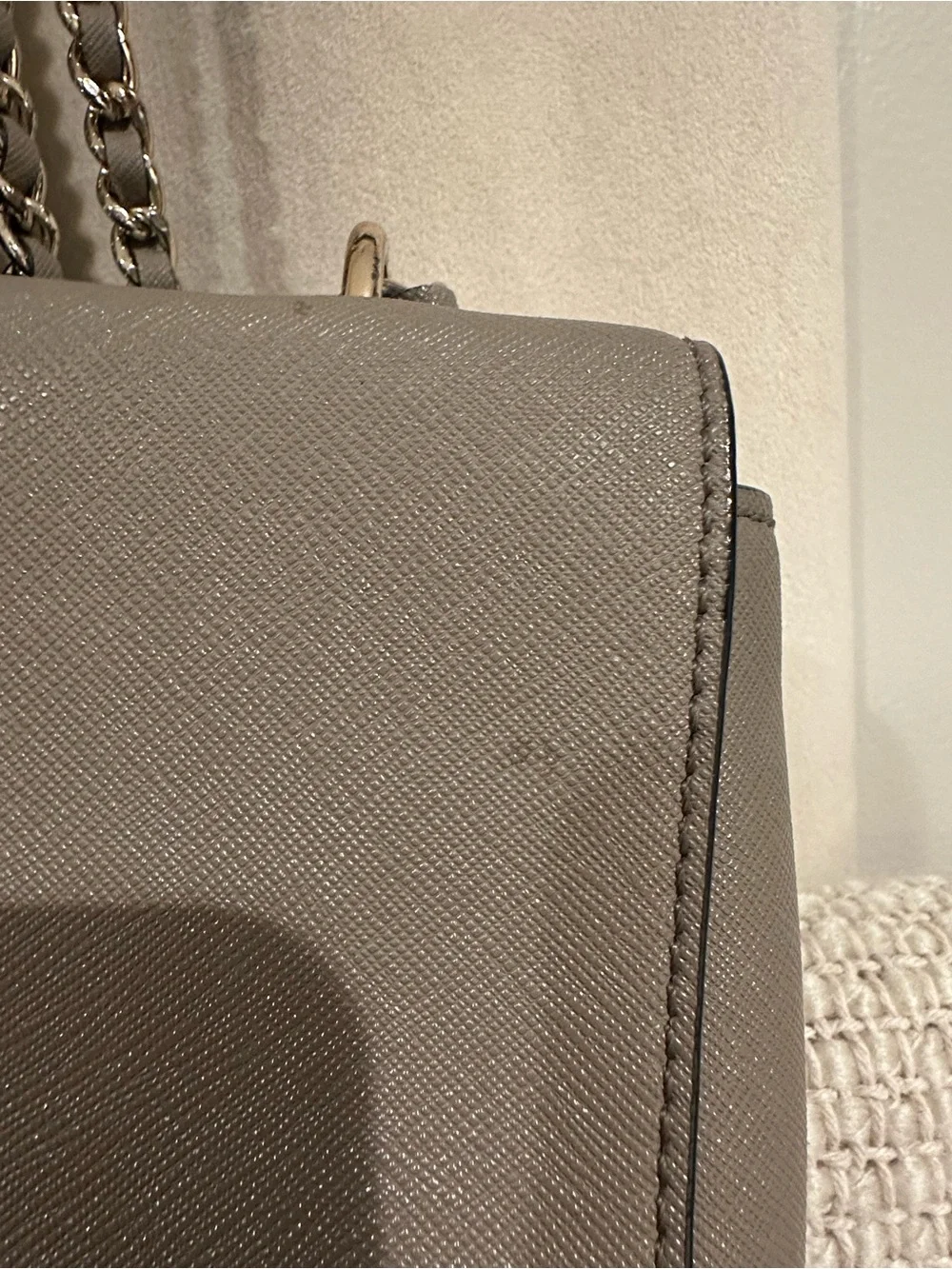Tory Burch taupe leather shoulder or crossbody bag with gold chain